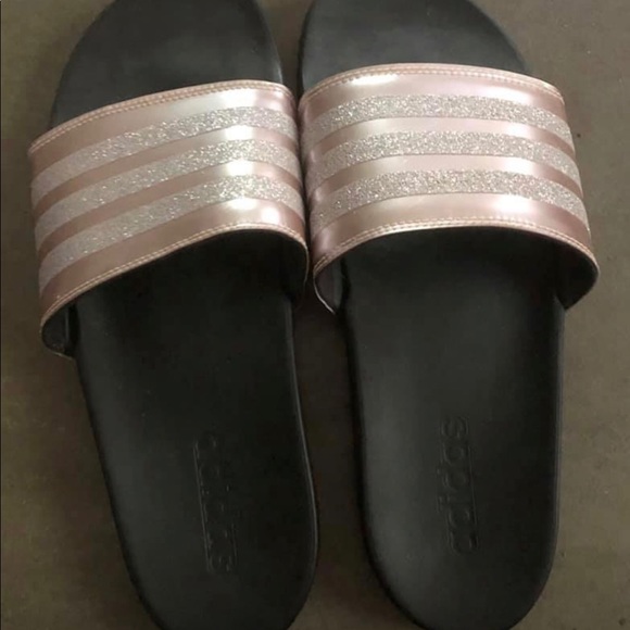 adidas slippers rose gold